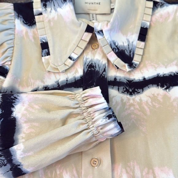 Munthe Tresco Tie Dye Button Down Shirt Sand Navy Pink Size 2 / 34 EUC - Picture 11 of 13